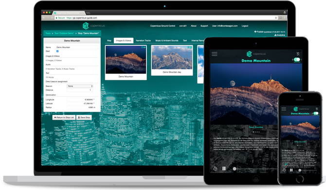 Der Copernicus Guide auf diversen Geräten inkl. Verwaltungstool Ground Control